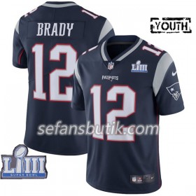 New England Patriots Tröjor Tom Brady 12 Nike Blå II 2019 Super Bowl LIII - Barn
